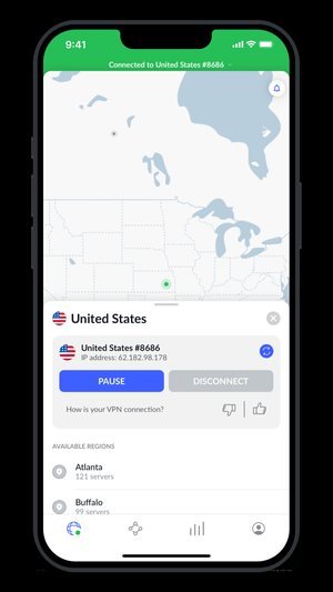 NordVPN iPhone app showing the connected status and the Quick Connect button